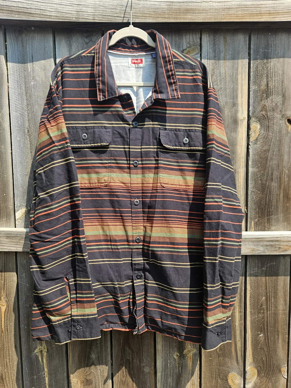 Wrangler Barn Shirt Jacket Men 2XL Button Down Pocket Light Western Cotton Aztec
